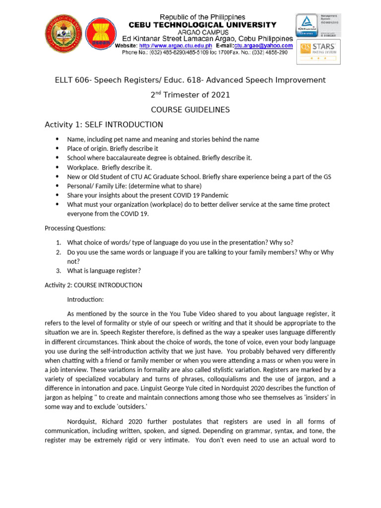 Speech Registers and Communication Guidelines | PDF | Linguistics | Dialect