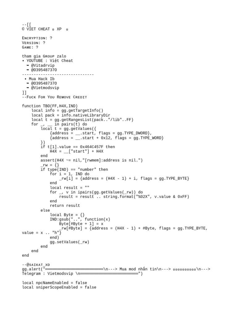 Việt Cheat Game Mod Script Guide | PDF