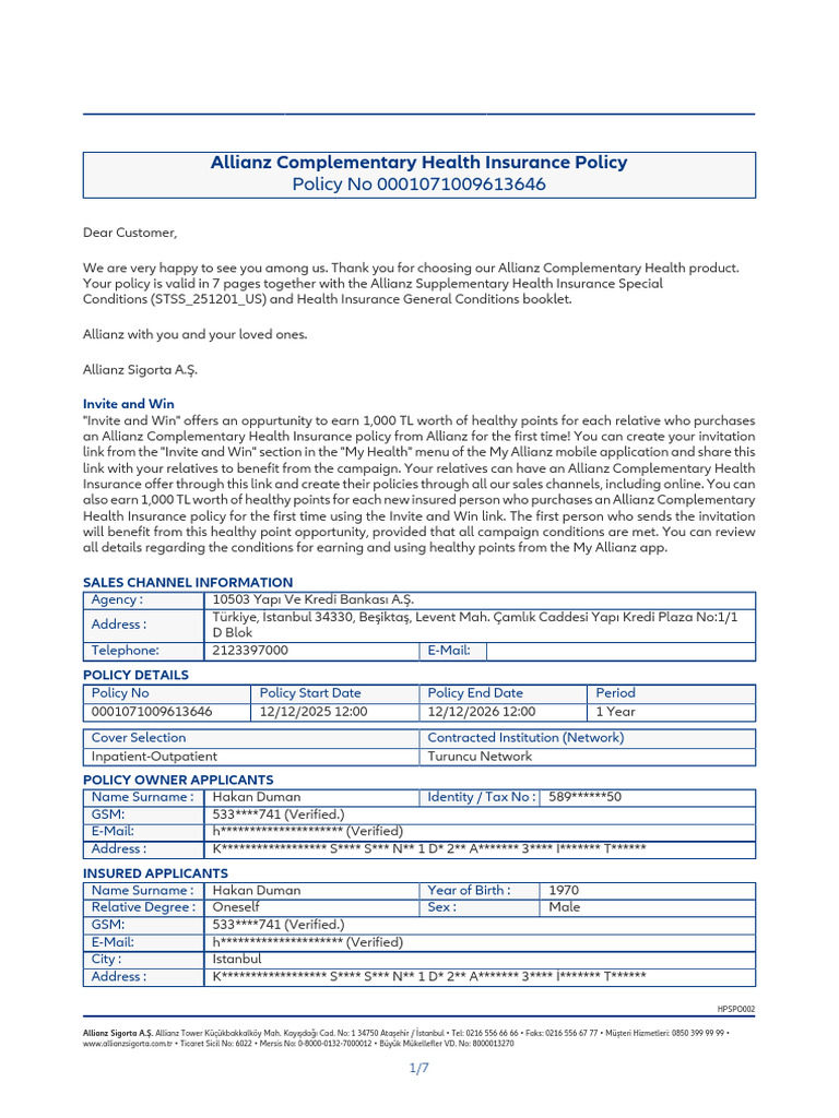 Allianz Complementary Health Insurance Policy | PDF | Insurance ...