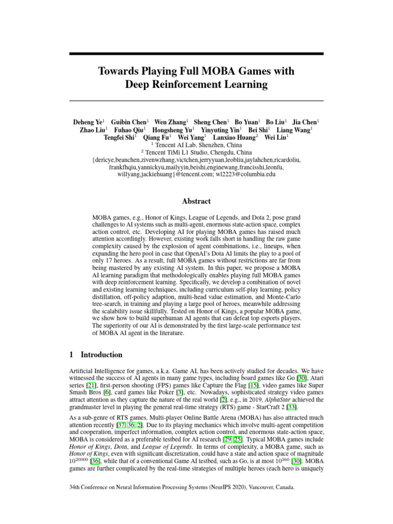 Deep Reinforcement Learning for MOBA AI | PDF | Graphics Processing ...