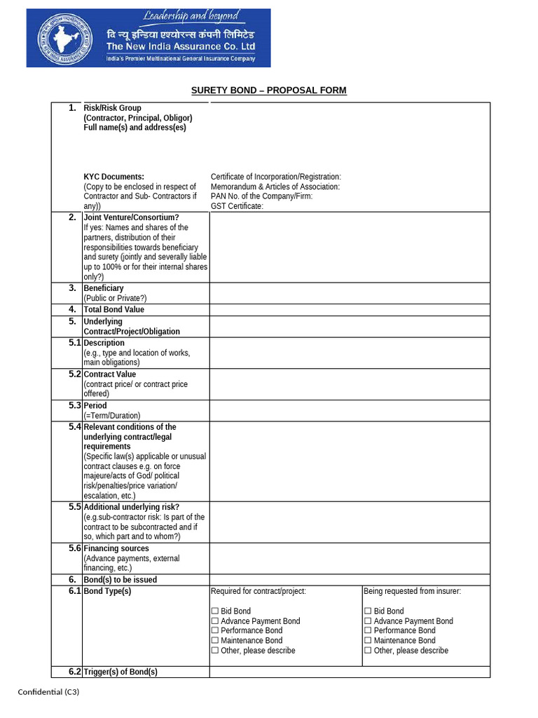 Surety Bond Proposal Form Template | PDF | Bonds (Finance) | Insurance