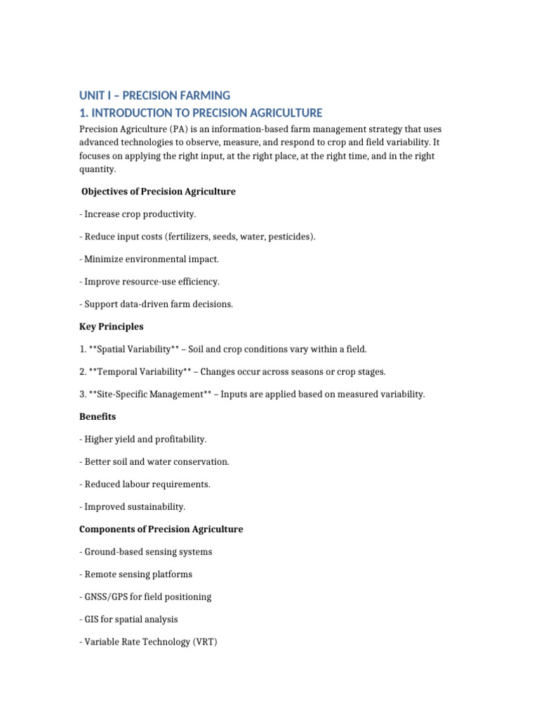 UNIT I Precision Farming Notes | PDF | Geographic Information System ...