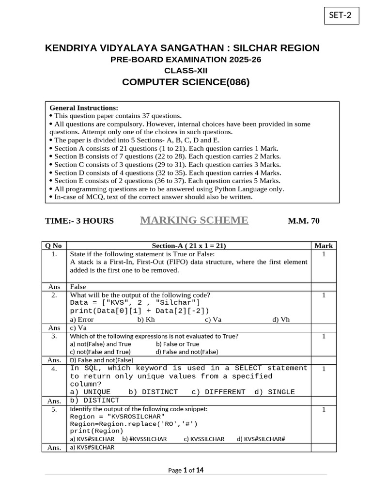 Class XII Computer Science Pre-Board Exam 2025-26 | PDF | World Wide ...