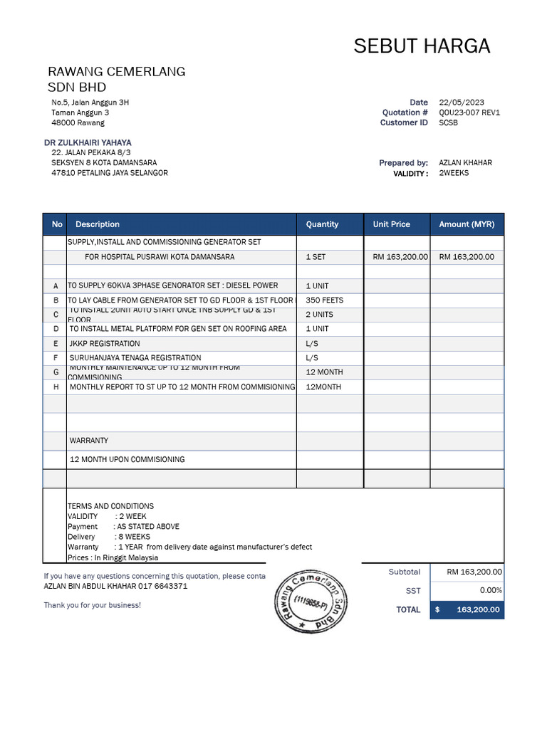 Generator Set Quotation for Hospital | PDF | Economy Of Asia | Dollar