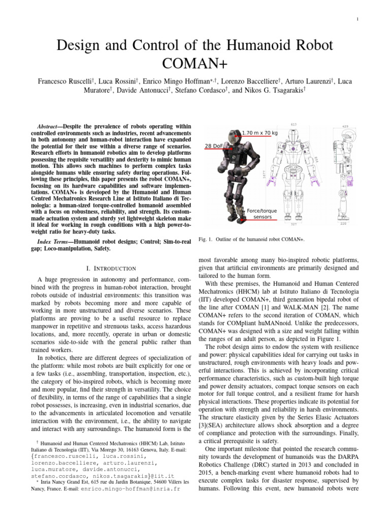 Design and Control of The Humanoid Robot Coman+ | PDF | Walking | Robotics