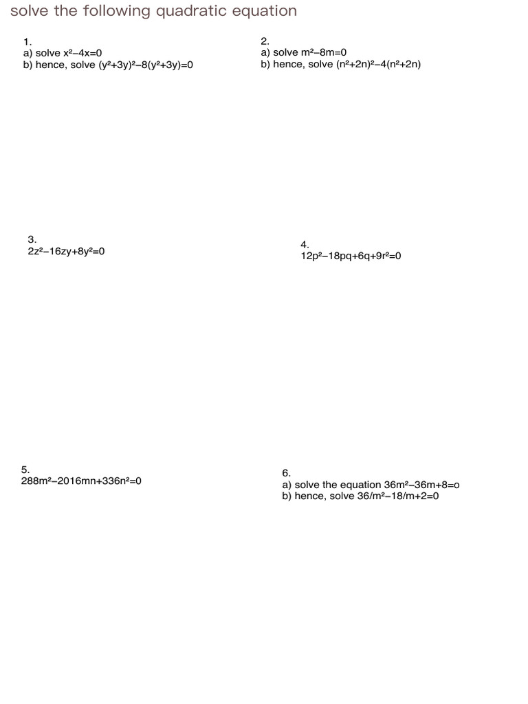 Quadratic Equation Solutions Guide | PDF