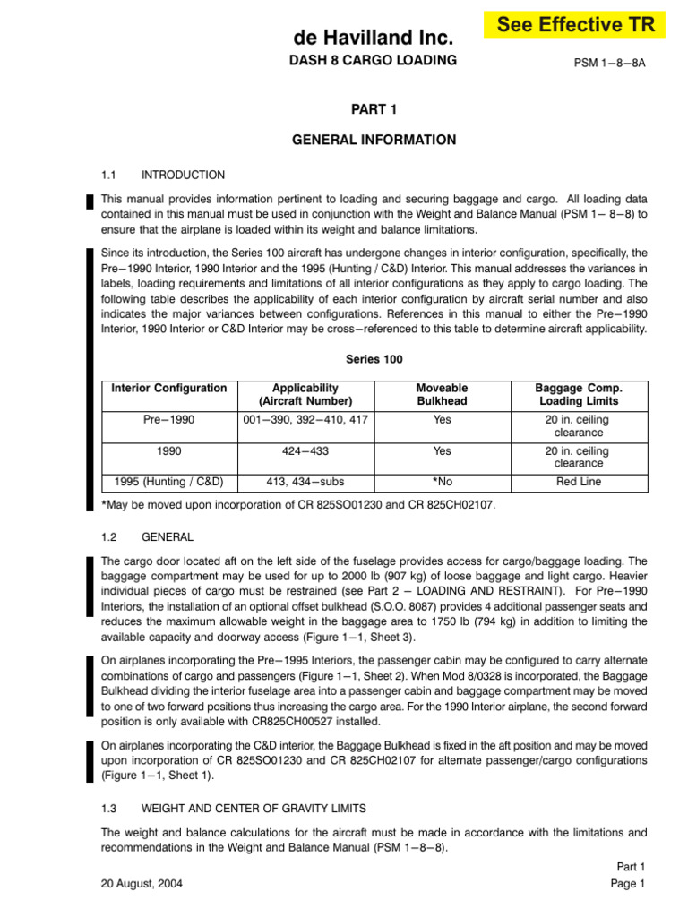 DASH 8 Cargo Loading Guidelines | PDF | Door | Elevator