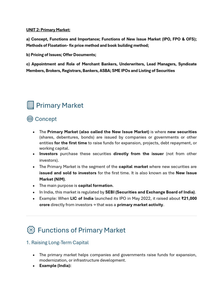 Understanding the Primary Market Functions | PDF | Initial Public ...