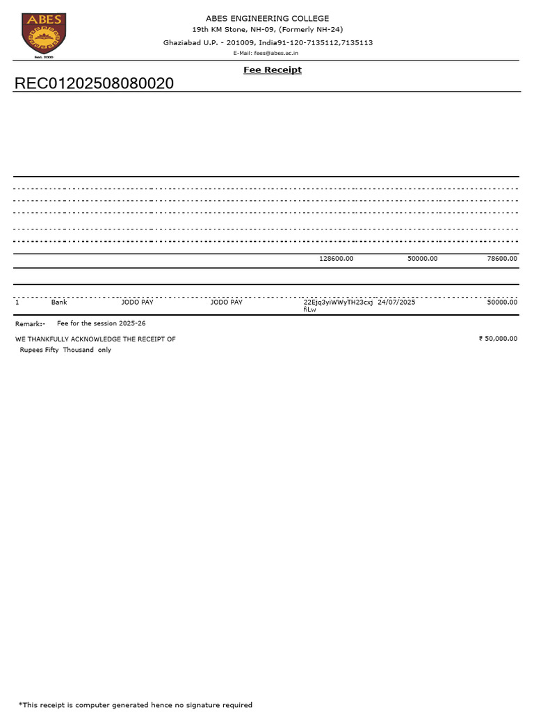 Academic Fee Recipt | PDF | Receipt | Financial Services
