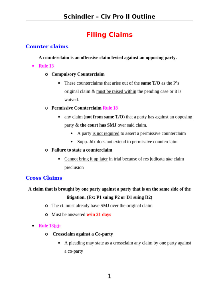 Civil Procedure II: Claims and Joinder Rules | PDF | Collateral ...