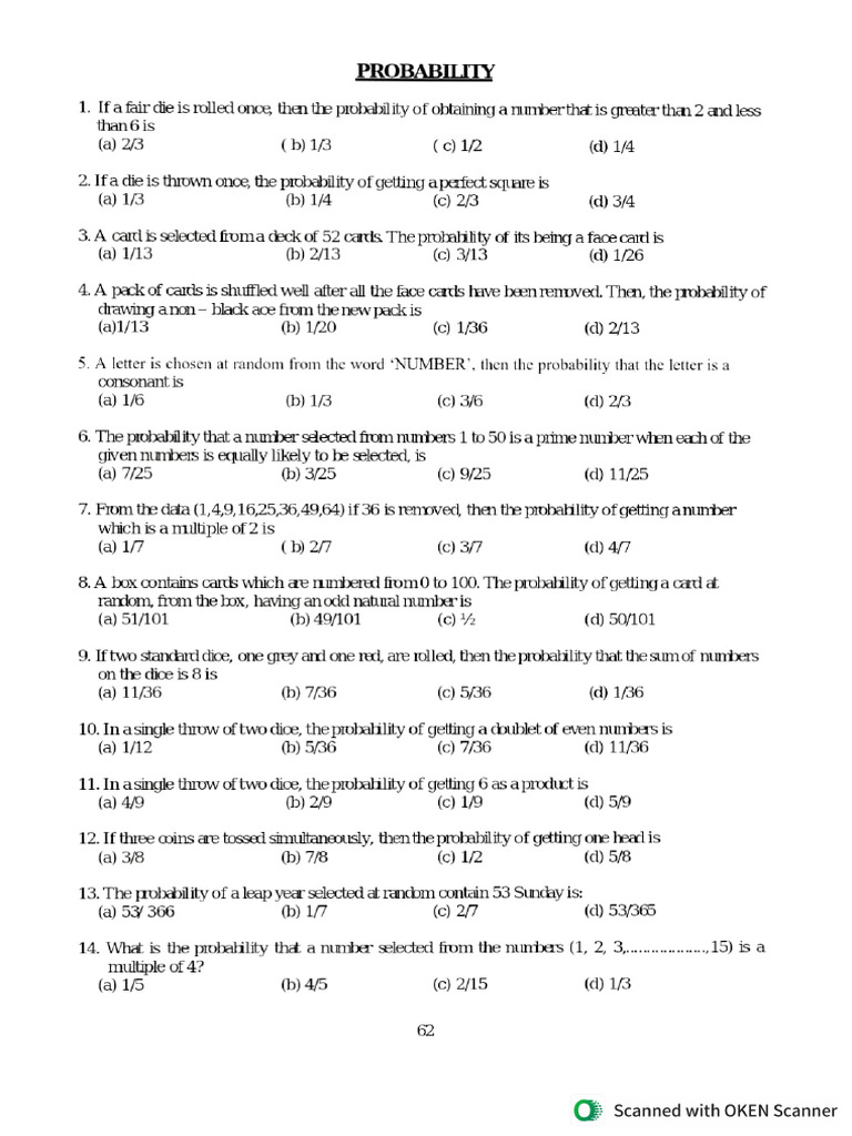 Worksheet Probability and Statistics 2025-26 | PDF