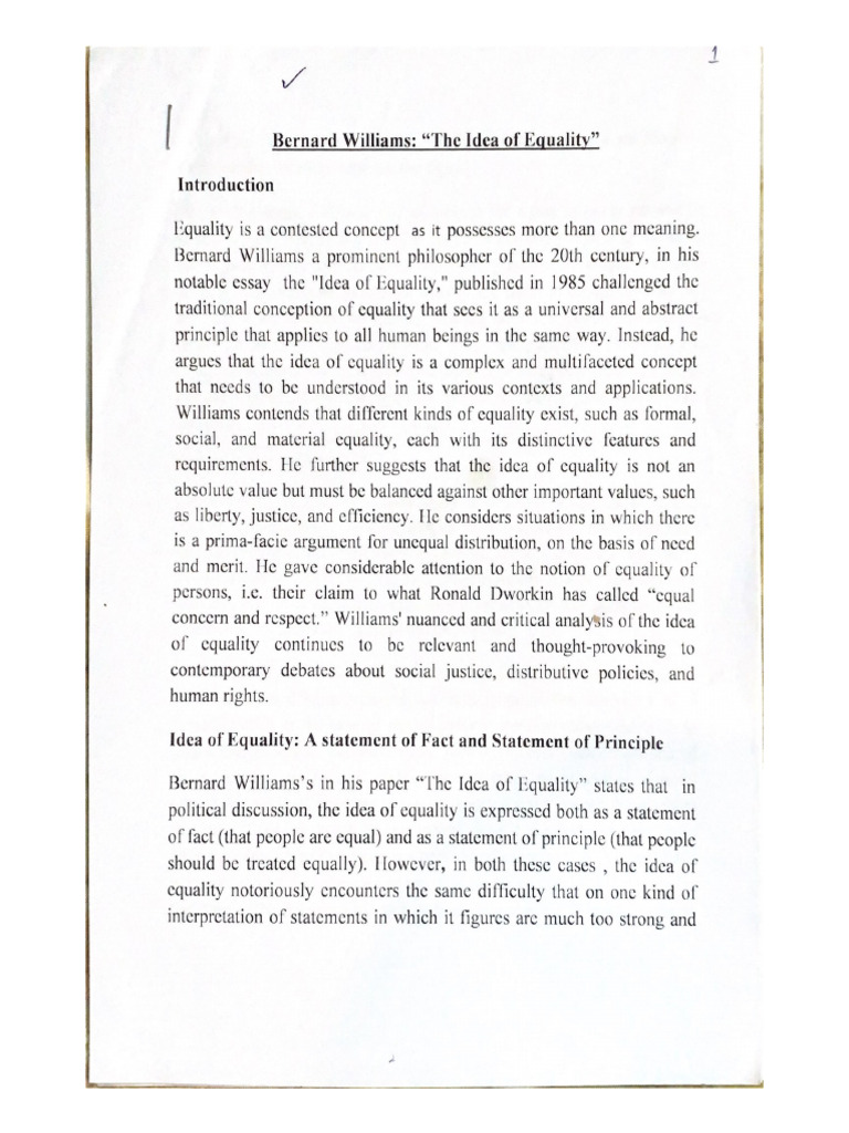 Bernard Williams The Idea of Equality | PDF