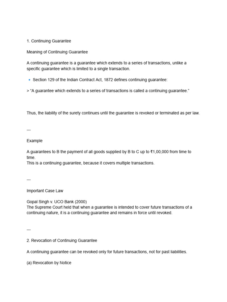 Understanding Continuing Guarantees & Pledges | PDF | Guarantee | Law ...