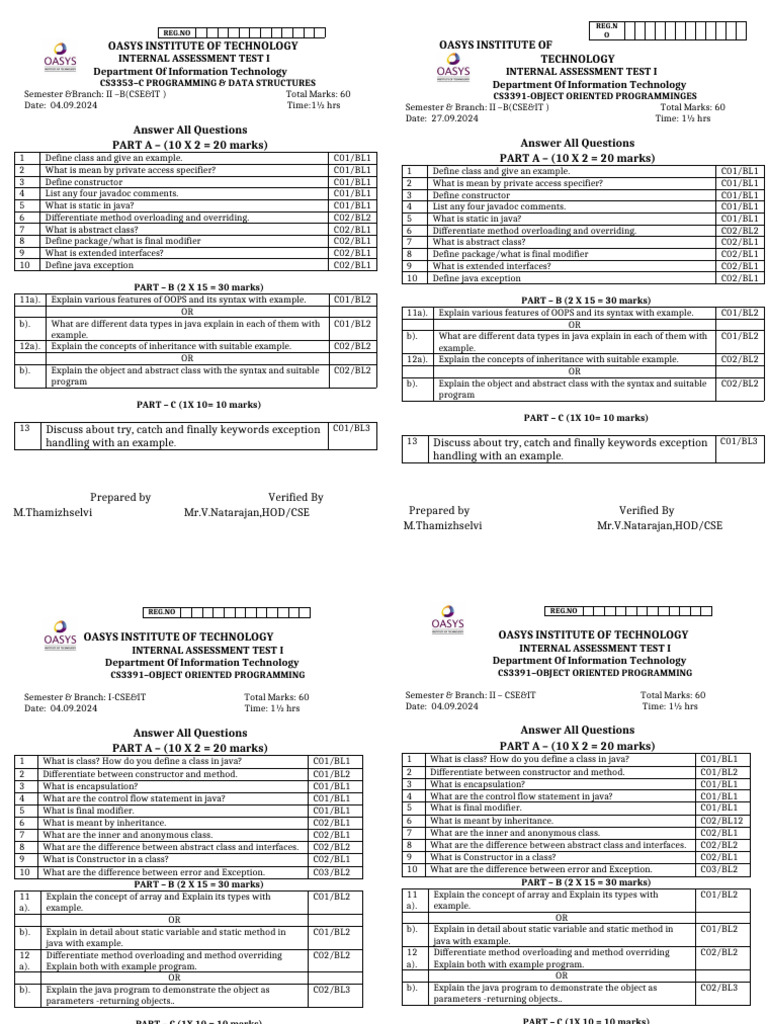 C Programming & OOP Assessment Test | PDF | Method (Computer ...