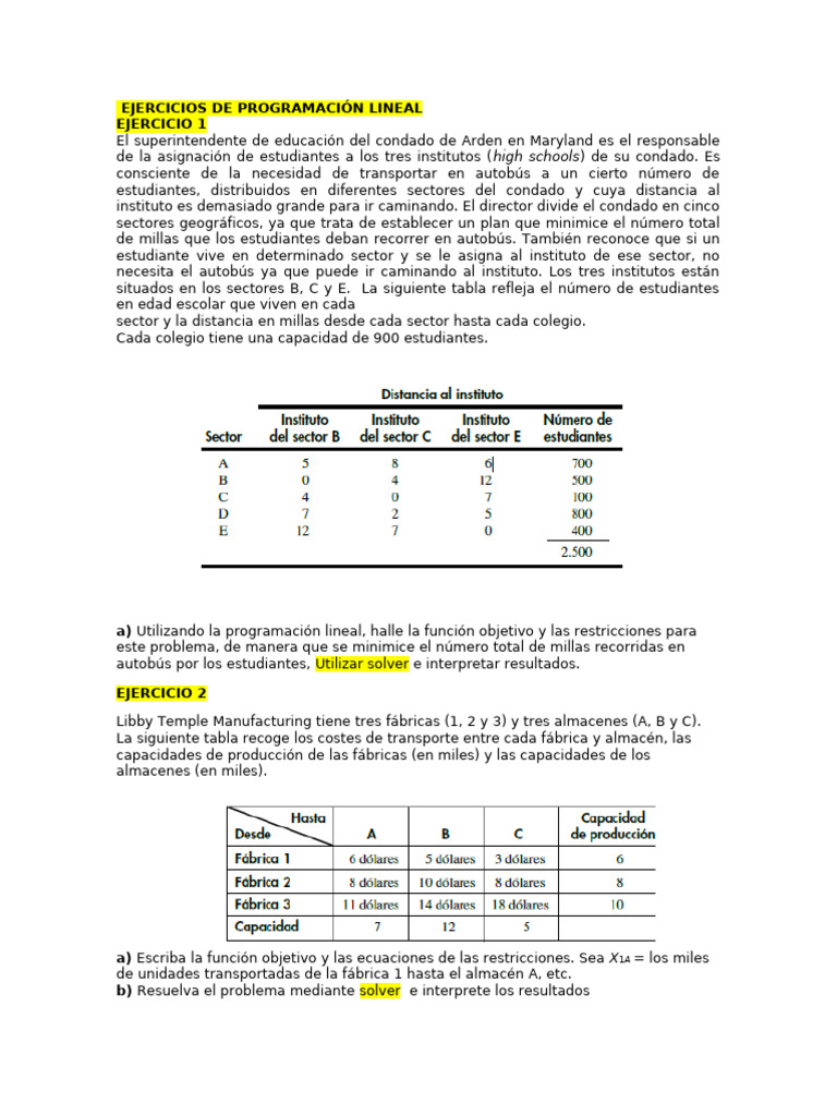Ejercicios de Programación Lineal | PDF