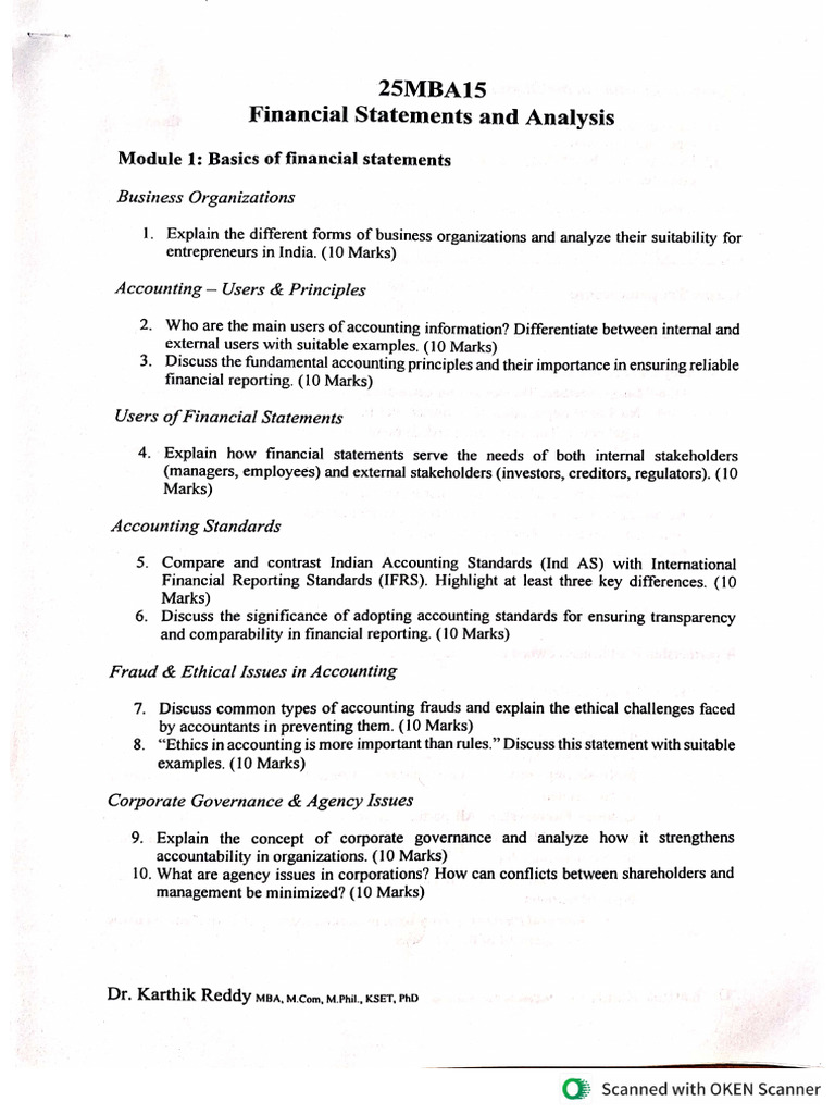 Module 1 Basics of Financial Statements | PDF