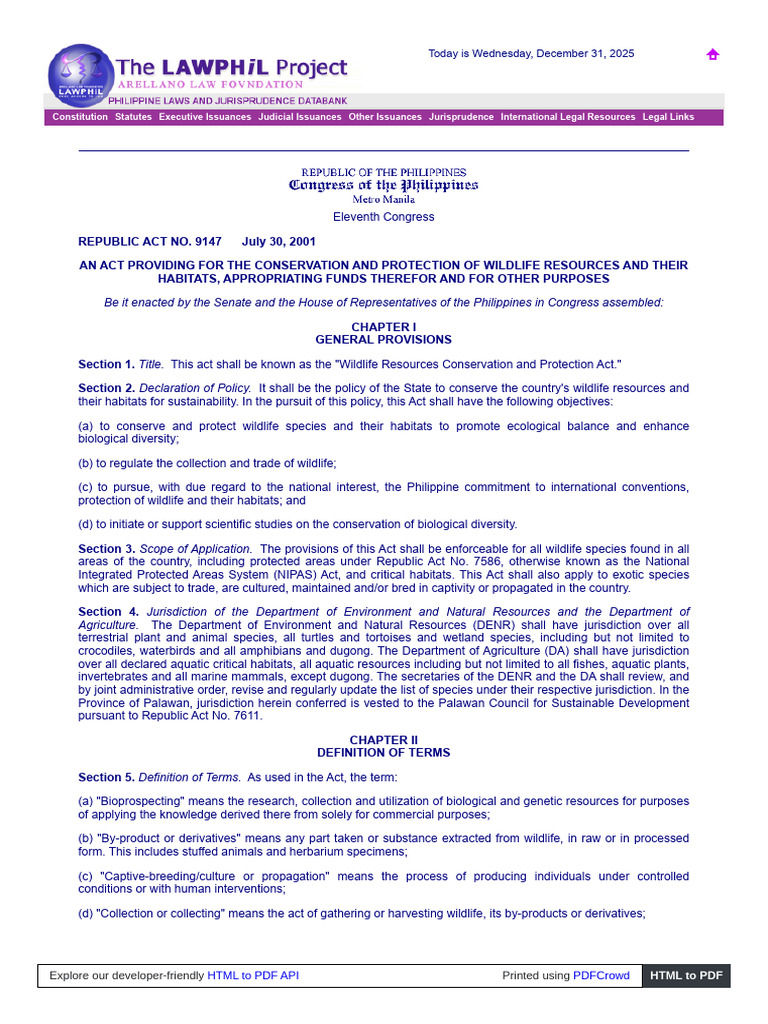 Lawphil Net Statutes Repacts Ra2001 Ra 9147 2001 HTML | PDF ...