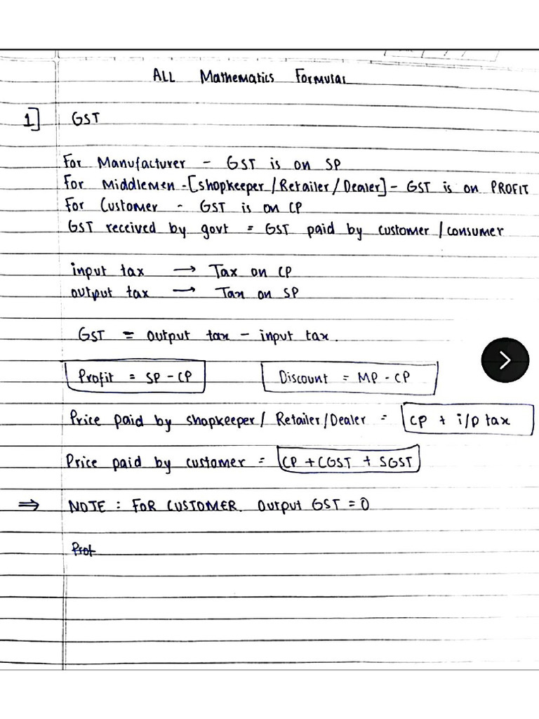 Mathematics All Chapter Formula Sheet | PDF
