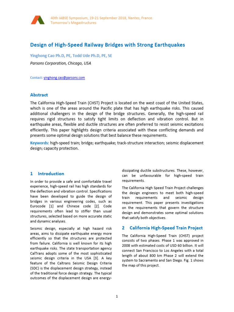 High-Speed Railway Bridge Design for Earthquakes | PDF | Beam ...
