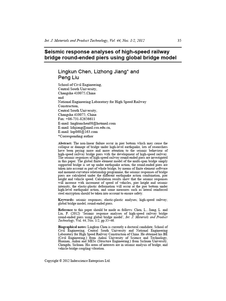 Seismic Analysis of High-Speed Railway Bridge Piers | PDF | Bridge ...
