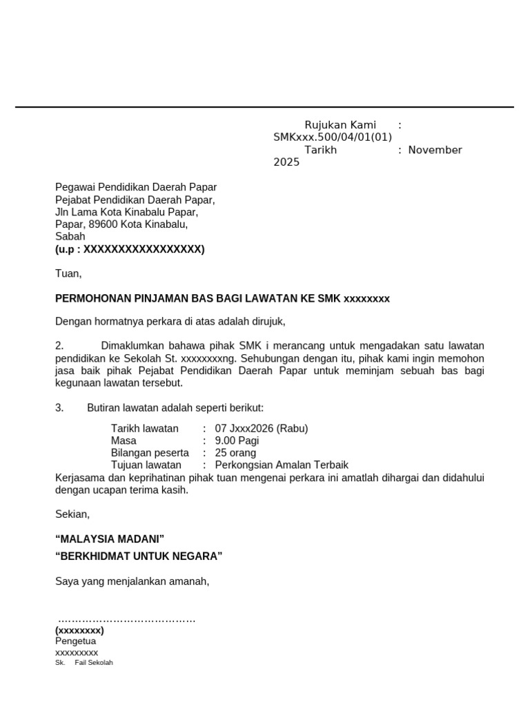 Permohonan Pinjaman Bas Lawatan Pendidikan | PDF