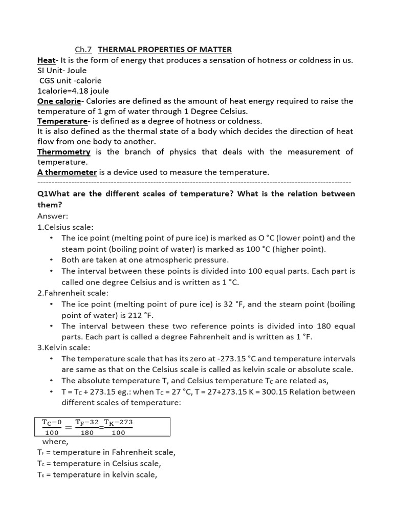 Thermal Properties of Matter Explained | PDF | Fahrenheit | Temperature