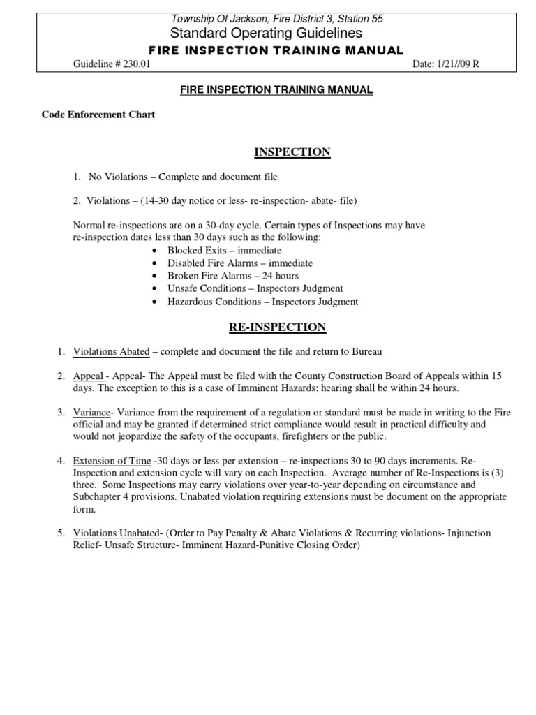 Fire Inspection Training Guidelines | PDF