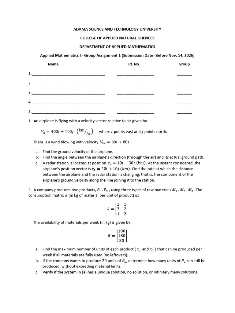 Assignment For App - Math I | PDF | Linear Algebra | Algebra