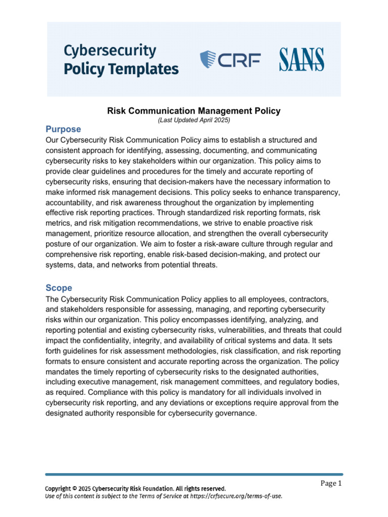 Cybersecurity Risk Communication Policy | PDF | Computer Security ...