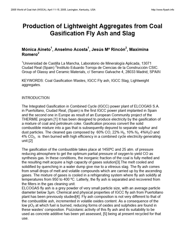 Lightweight Aggregates from Coal Ash | PDF | Gasification | Density
