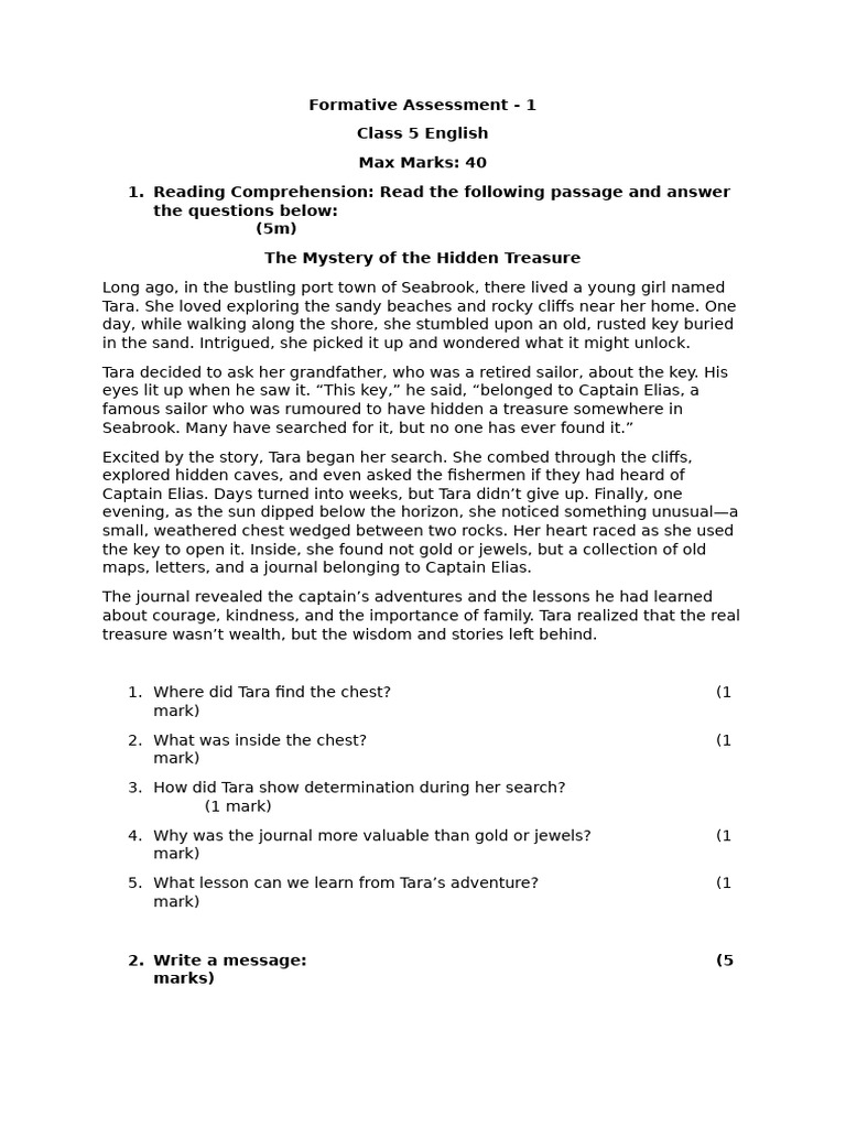 Class 5 English Formative Assessment | PDF