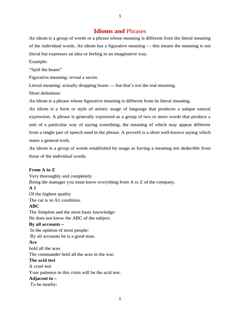 Understanding Idioms and Phrases | PDF | Idiom | Verb