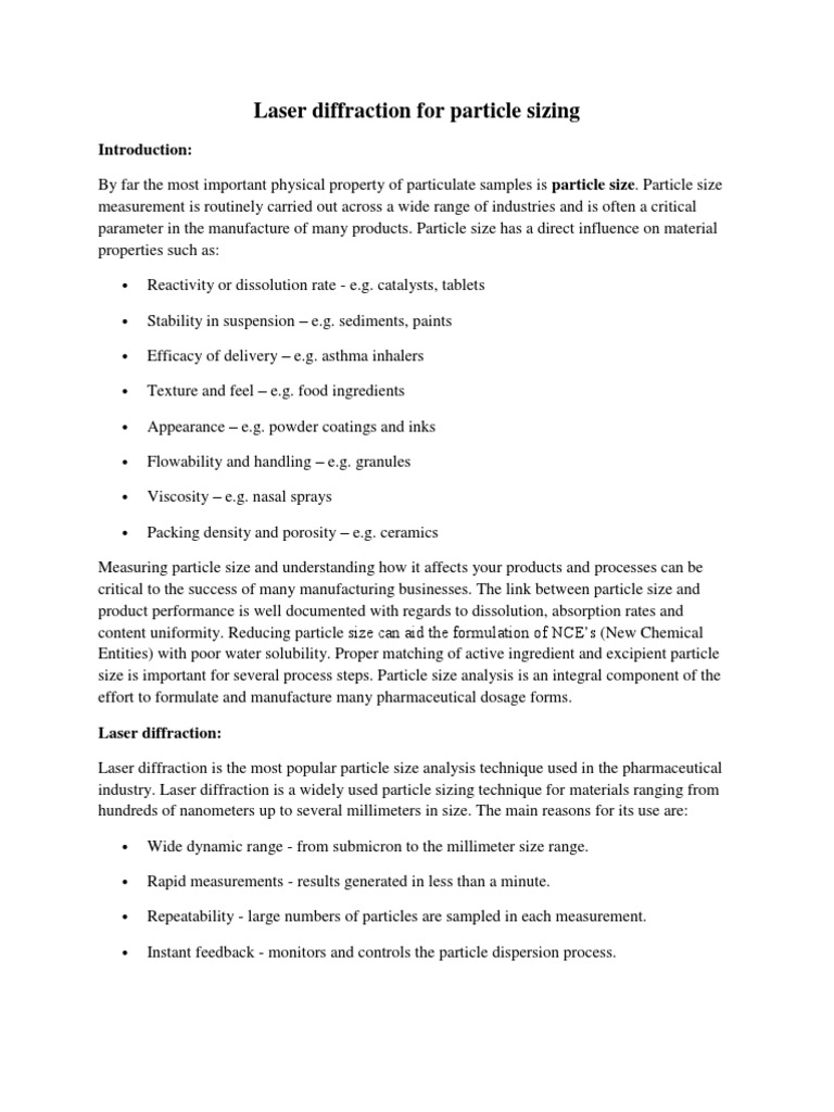 Laser Diffraction in Particle Sizing | PDF | Scattering | Optics