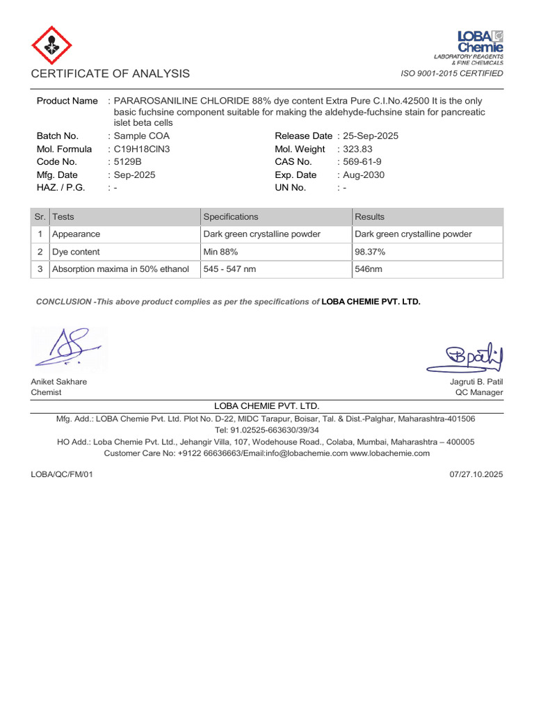 Coa 5129b Sample | PDF
