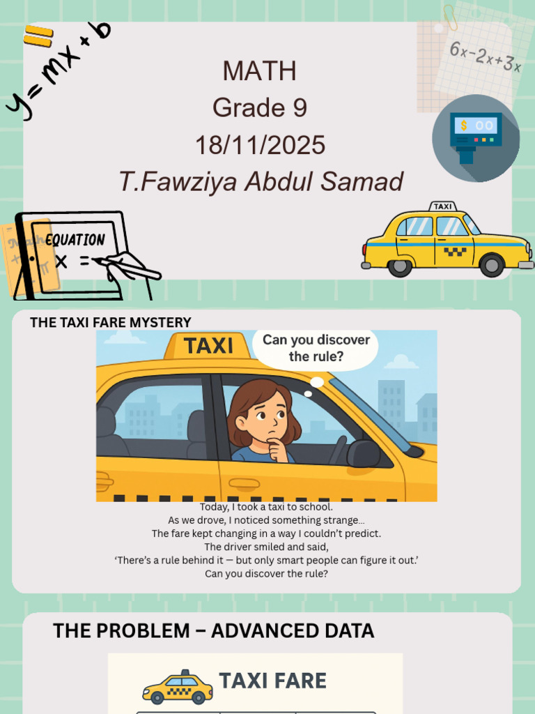 Taxi Fare Mystery: Linear Equations Guide | PDF | Equations | Variable ...
