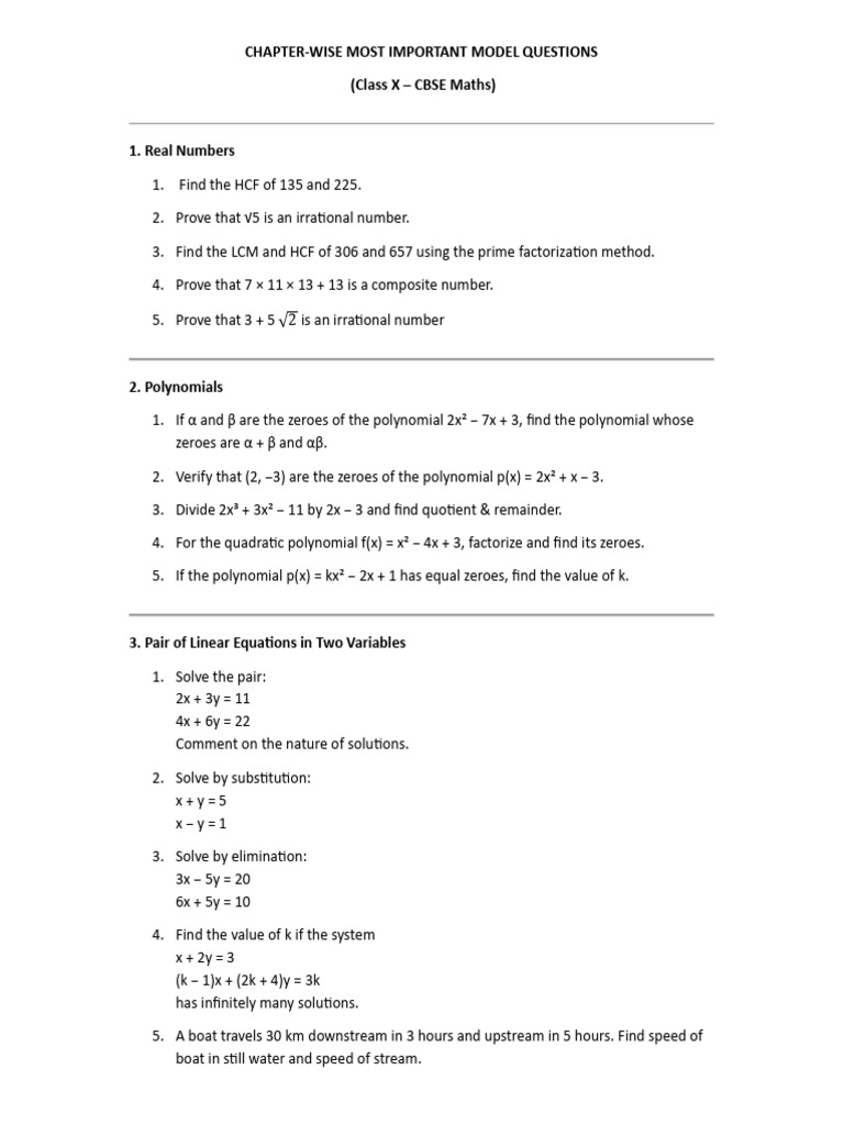 Class X CBSE Maths Model Questions | PDF | Area | Sphere
