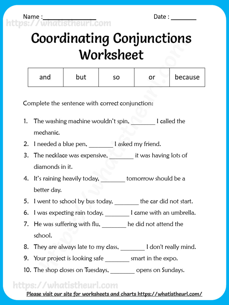Coordinating Conjunctions Worksheet | PDF