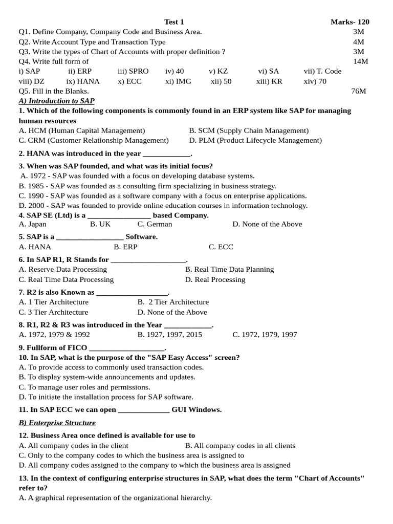 SAP Financial Accounting Test Questions | PDF | Computing