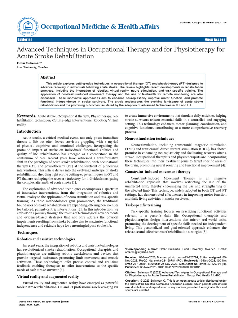 Advanced Stroke Rehab Techniques in OT & PT | PDF | Physical Therapy ...