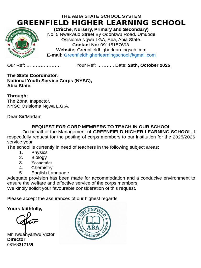 Nysc Request Letter Original 1 | PDF