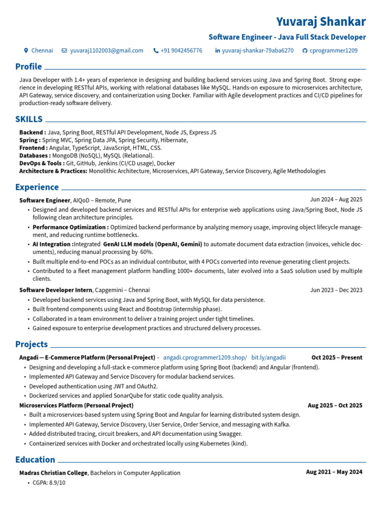 Java Full Stack Developer Resume | PDF | Java (Programming Language ...
