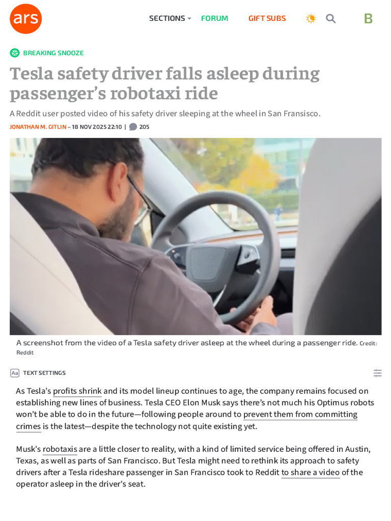 Tesla Safety Driver Falls Asleep During Passenger's Robotaxi Rid | PDF ...