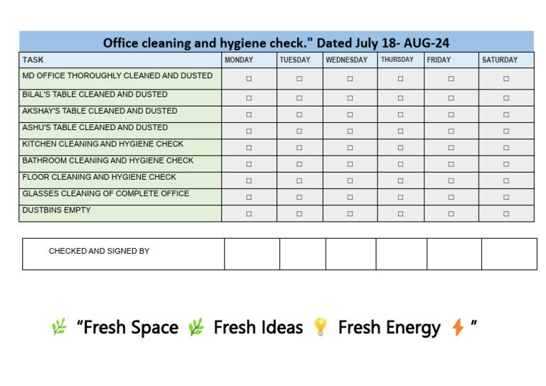 Weekly Office Cleaning Schedule | PDF