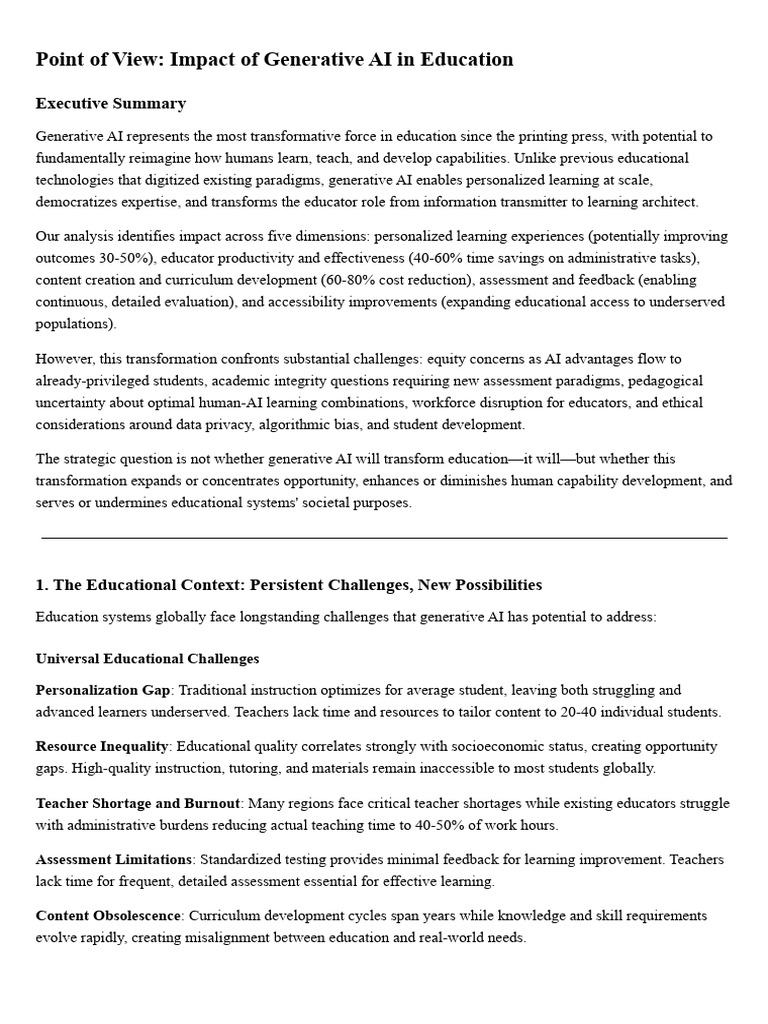 Generative AI's Transformative Role in Education | PDF | Educational ...