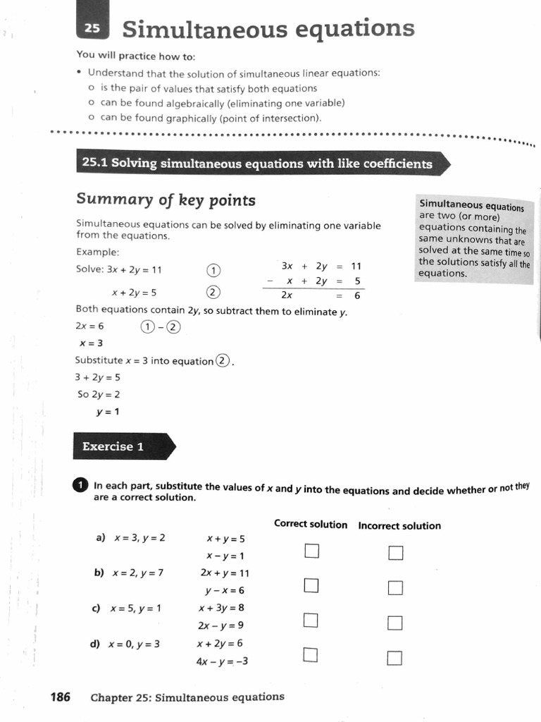 Algebric Unit 25 Simultaneous Equations Workbook | PDF