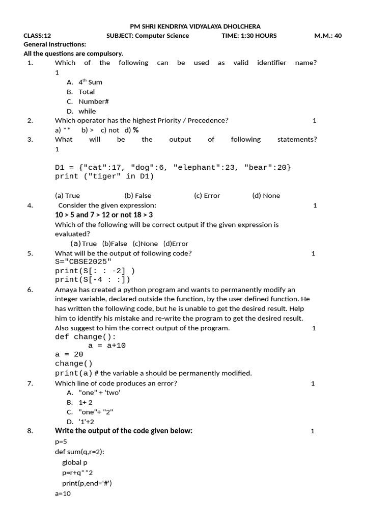 MT-4, Xii, C.S., 2024-25 | PDF | Comma Separated Values | Computer ...