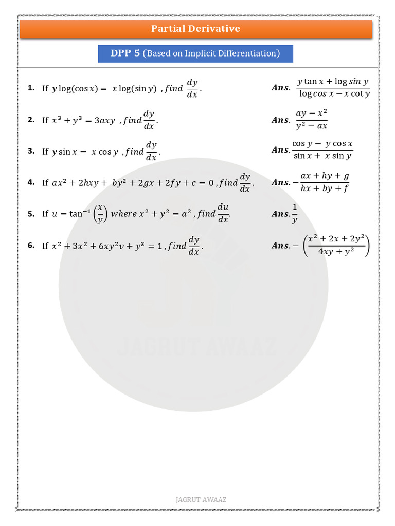 Implicit Differentiation Problems Solutions | PDF