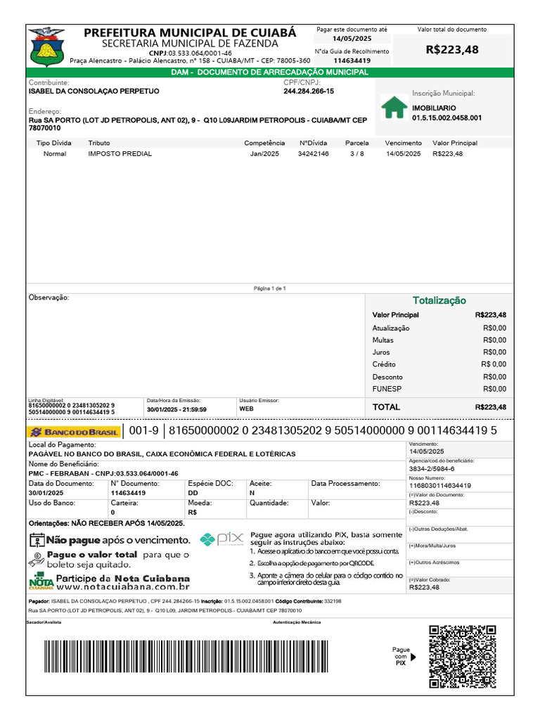 Documento de Arrecadação Municipal - Cuiabá | PDF | Pagamentos | Bancos