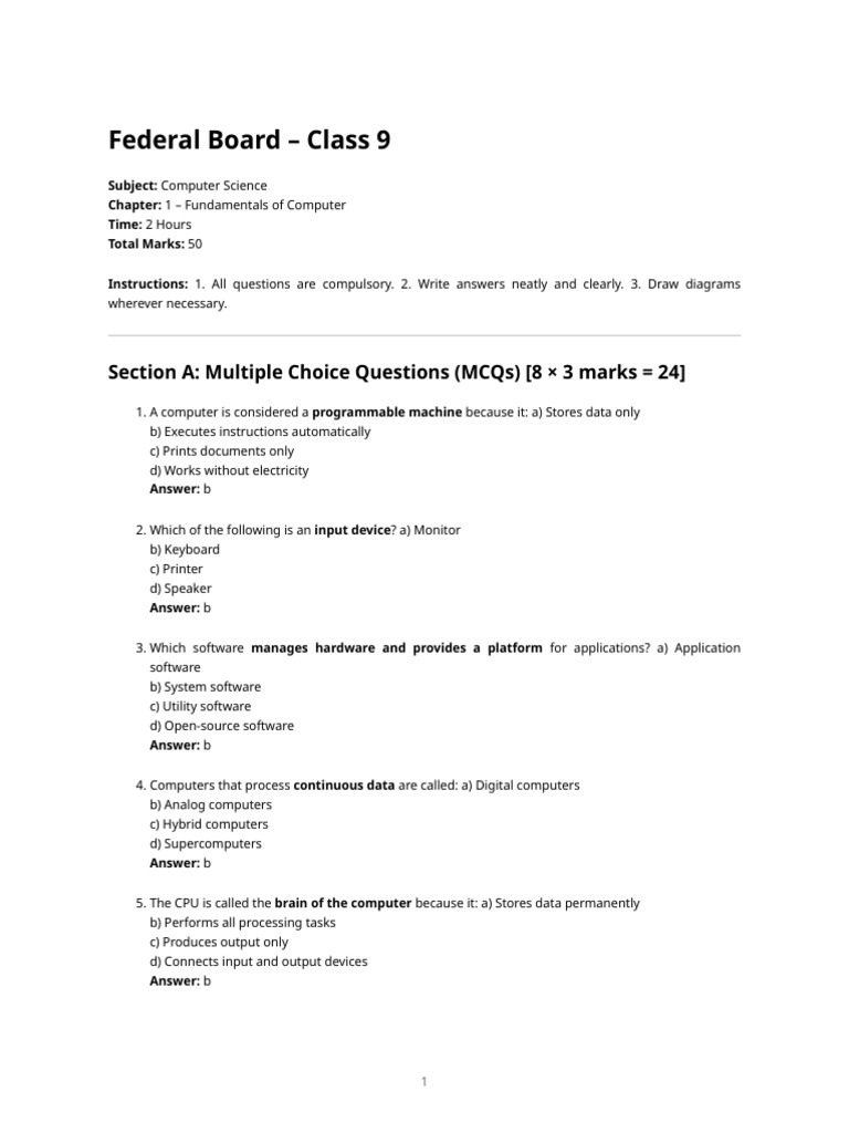 Class 9 Computer Science Fundamentals | PDF | Input/Output | Computer ...