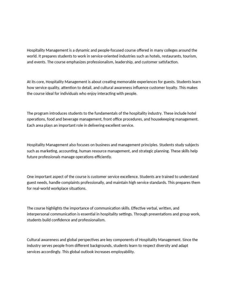 Hospitality Management Course Overview | PDF | Leadership | Communication